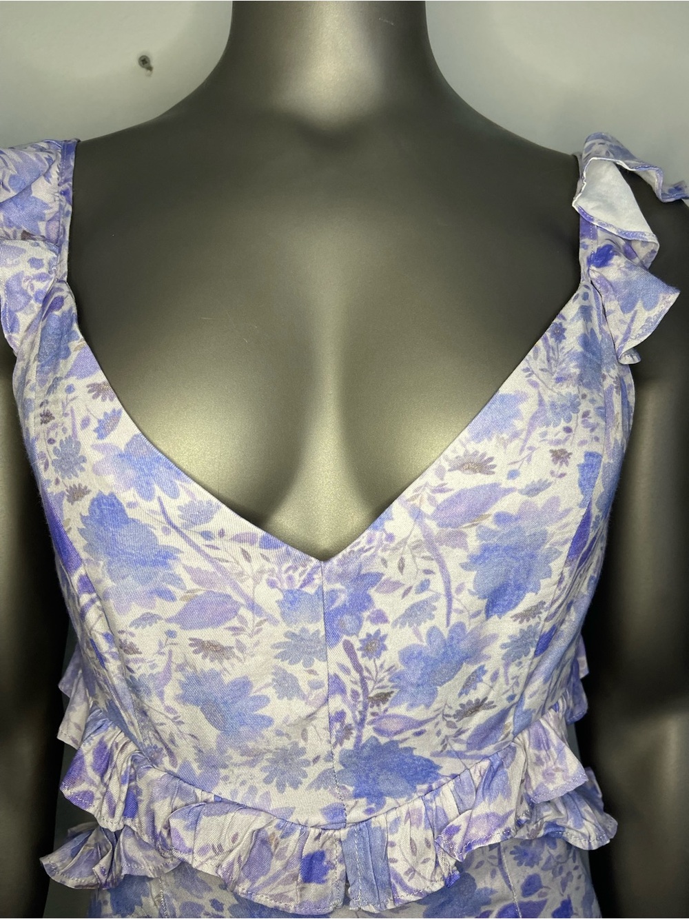 Astr The Label Cassis Dress S Blue Floral Maxi Ruffled Flowy Painterly Pastel - Picture 7 of 13